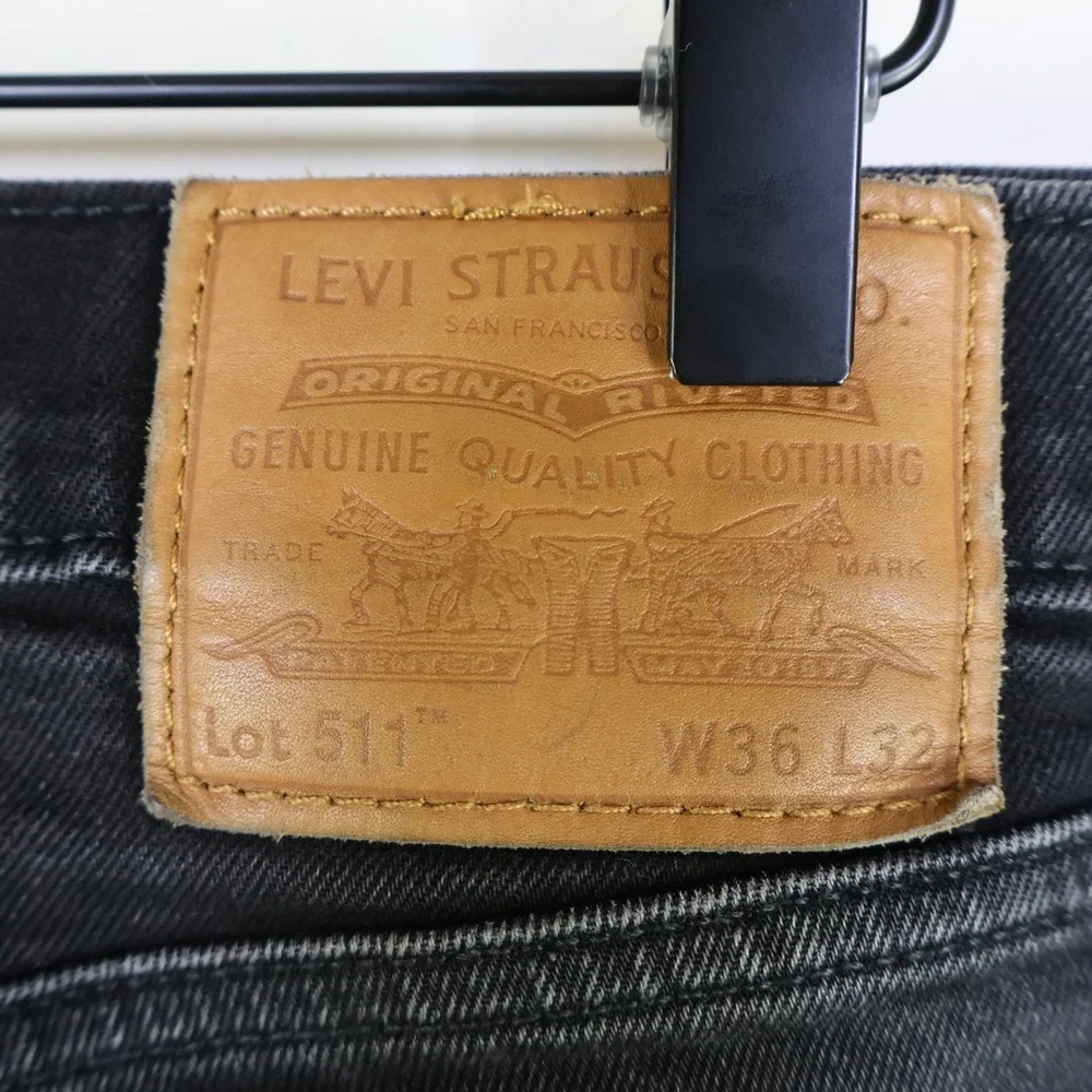 Levis‎ Premium 511 Slim Fit Jeans 36x32 Black Denim Stretch Casual Mens Pants
